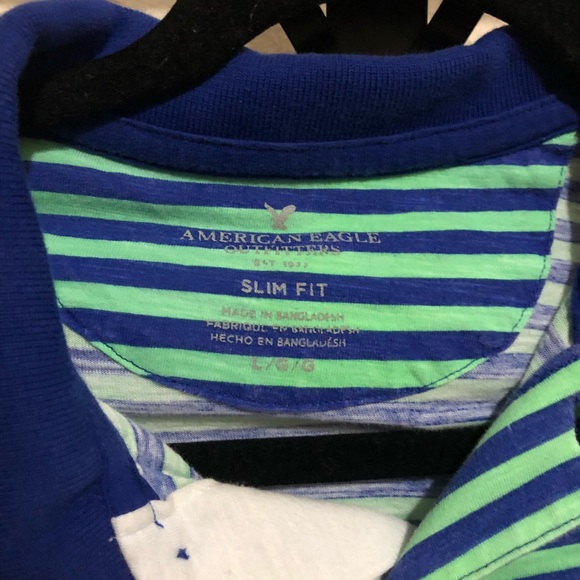 Blue and Green Stripped American Eagle Polo |10| - Picture 3 of 3